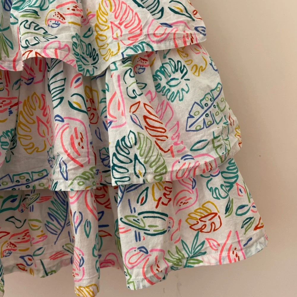 Andy & Evan White Tiered Sundress with Pink, Blue & Green Leaf Print